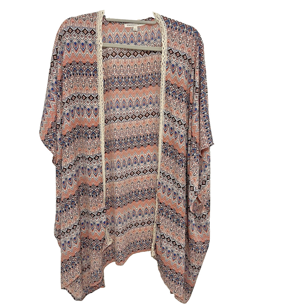 Daniel Rainn Womens Large Kimono Cardigan Boho Festival Print Open Front L